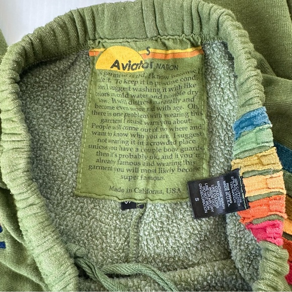 Aviator Nation 6 Stripe Classic Rainbow Sweatpants Jungle Green, S - Picture 8 of 10